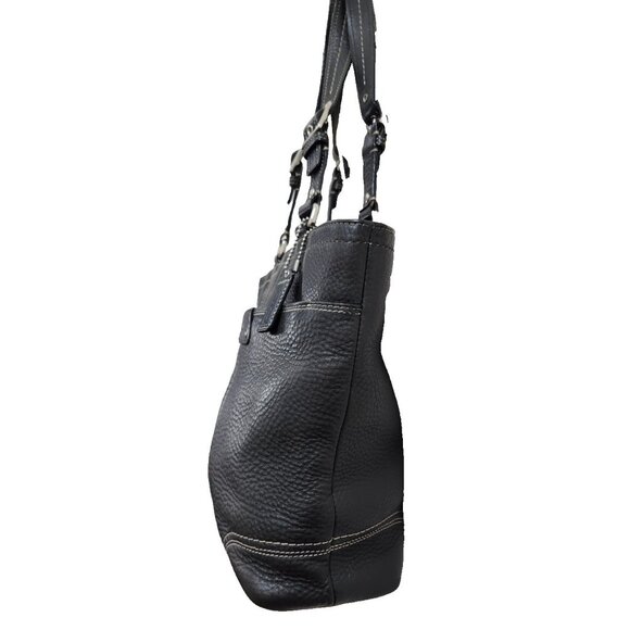 Coach Black Pebbled Leather Tote Bag Women’s Shoulder Bag Silver Hardware Buckle - Picture 7 of 16